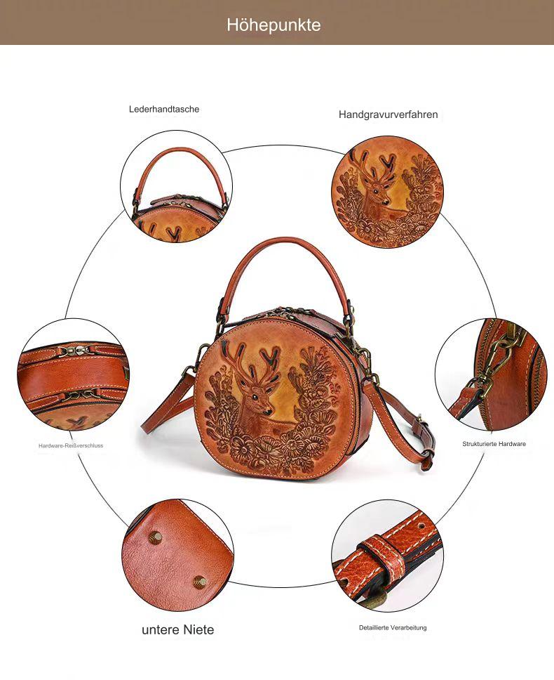 Vintage Style Small Round Bag with Deer Design