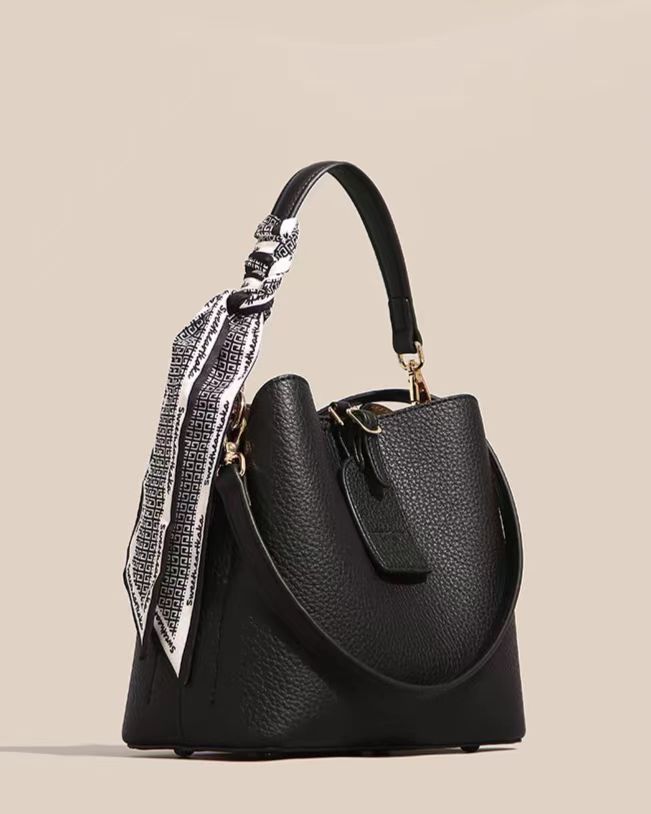 Women's leather bucket bag | Fixed shoulder strap | Ideal as a gift