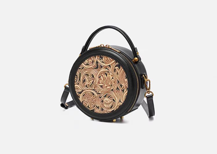 Genuine leather women's round bag | Convertible handbag | Ideal as a gift