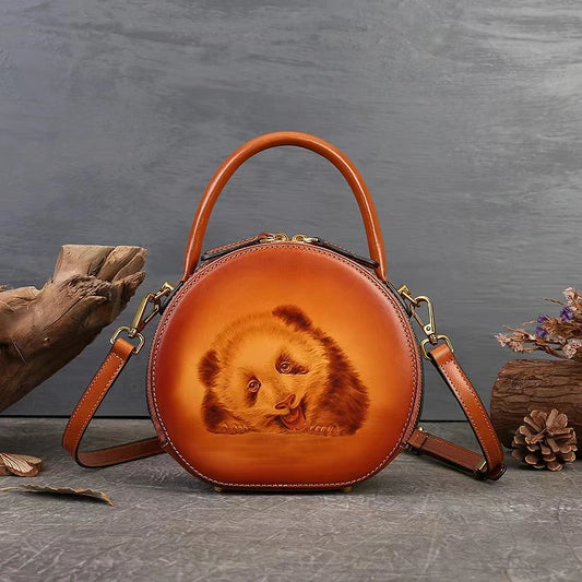 Vintage Style Small Round Bag with Panda Design