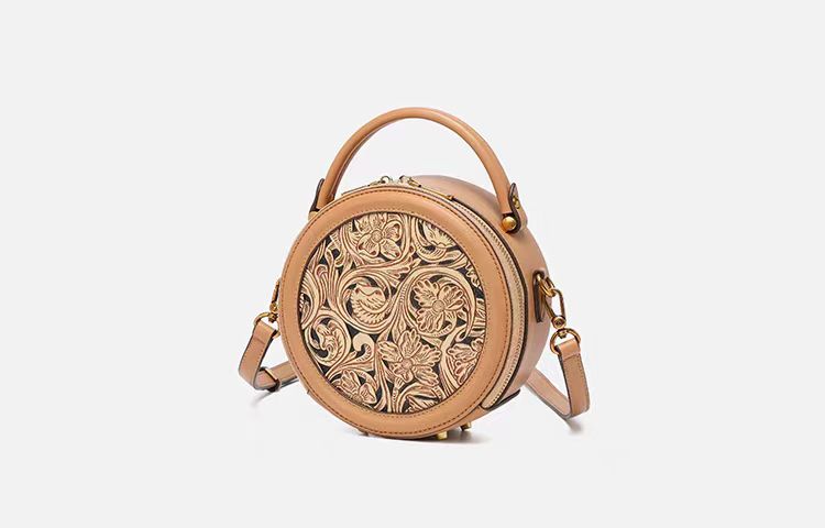 Genuine leather women's round bag | Convertible handbag | Ideal as a gift