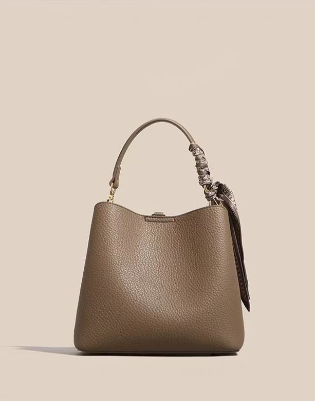 Women's leather bucket bag | Fixed shoulder strap | Ideal as a gift