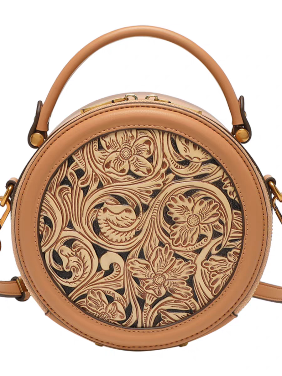 Genuine leather women's round bag | Convertible handbag | Ideal as a gift