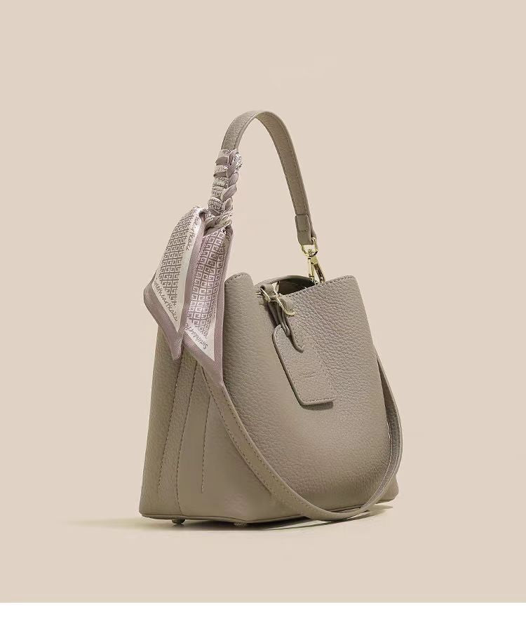 Women's leather bucket bag | Fixed shoulder strap | Ideal as a gift