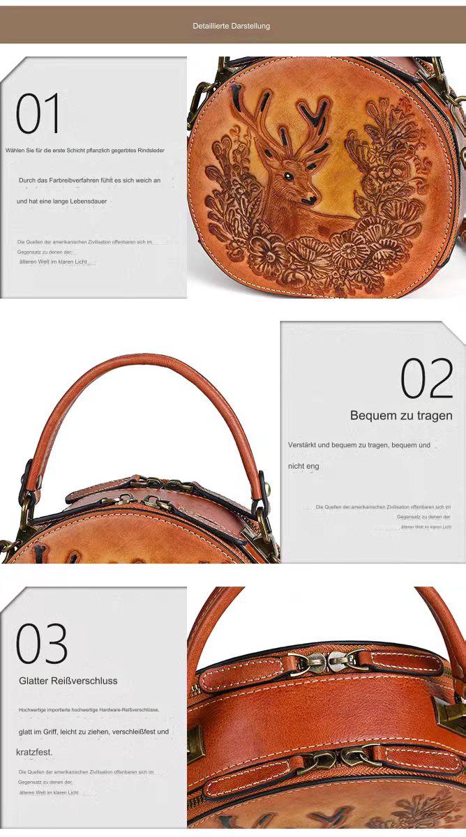 Vintage Style Small Round Bag with Deer Design