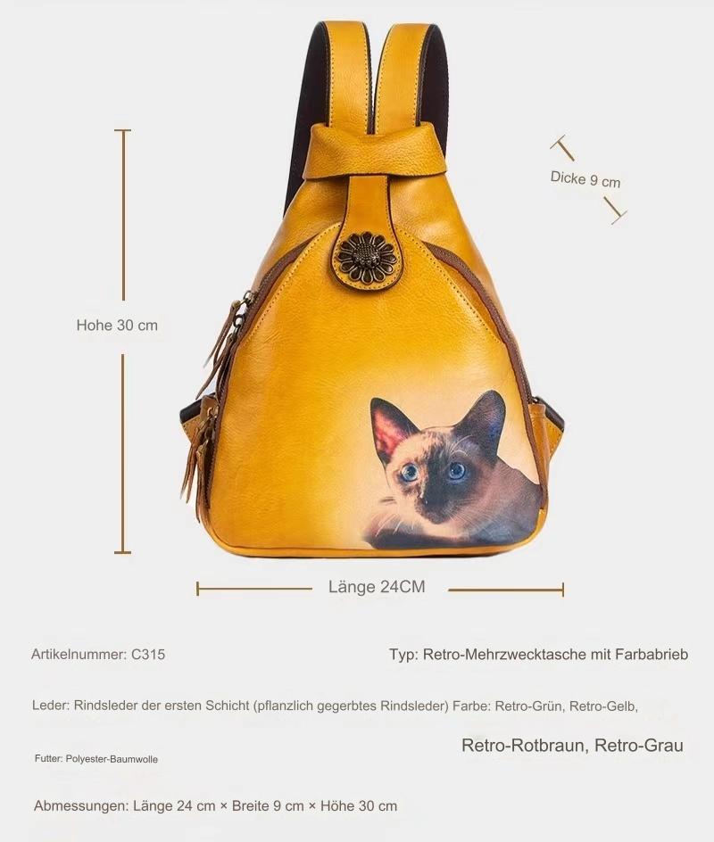 Vintage Rucksack mit kleinem Katzendesign