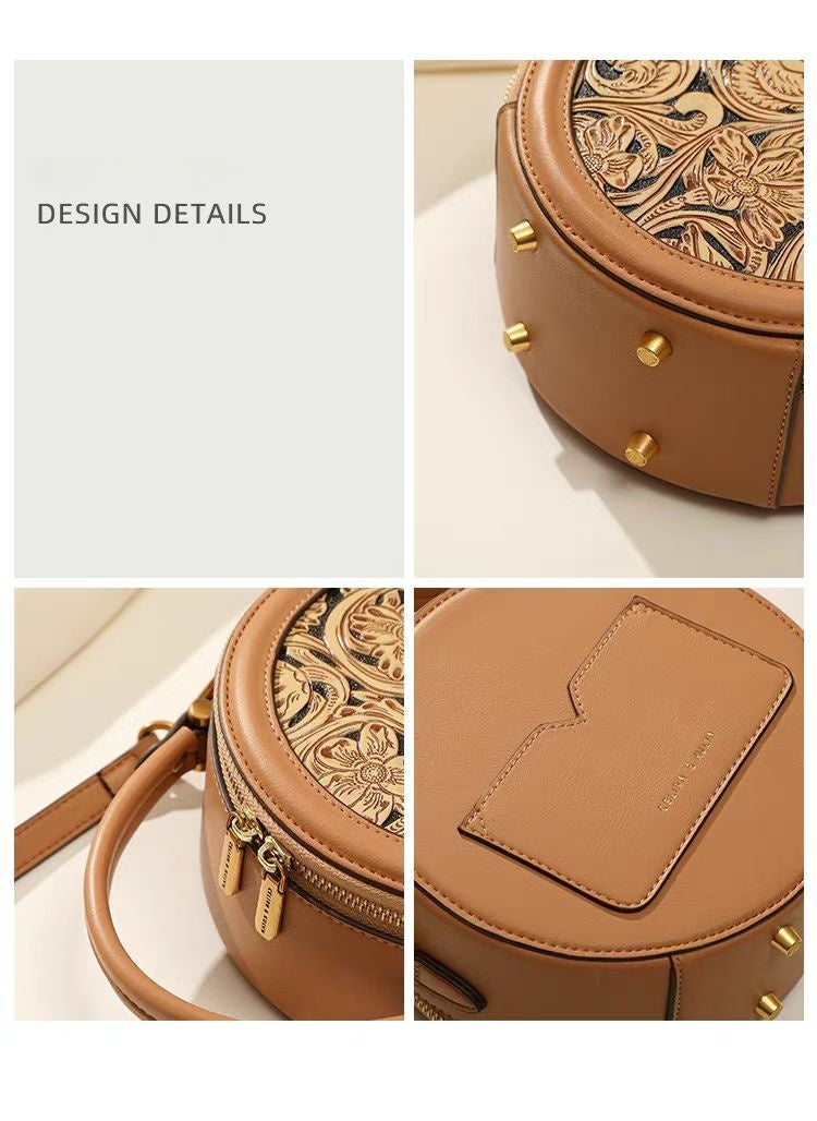 Genuine leather women's round bag | Convertible handbag | Ideal as a gift