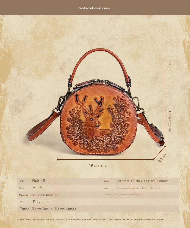 Vintage Style Small Round Bag with Deer Design