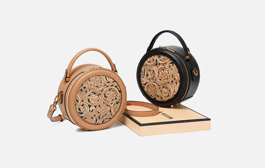 Genuine leather women's round bag | Convertible handbag | Ideal as a gift