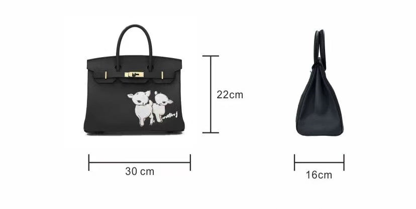 Handgefertigte Birkin-Stil Tasche aus genarbtem Leder, mit handgemaltem Reh-Muster (Name kann hinzugefügt werden)