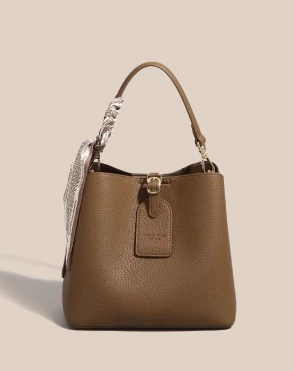 Women's leather bucket bag | Fixed shoulder strap | Ideal as a gift