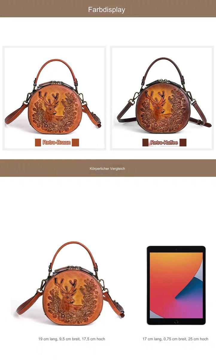 Vintage Style Small Round Bag with Deer Design