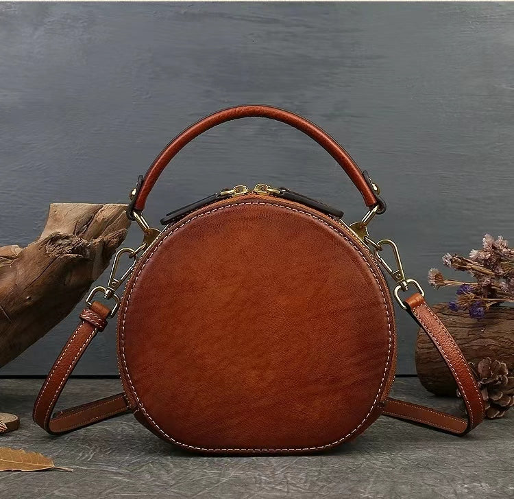 Vintage Style Small Round Bag with Rabbit Motif