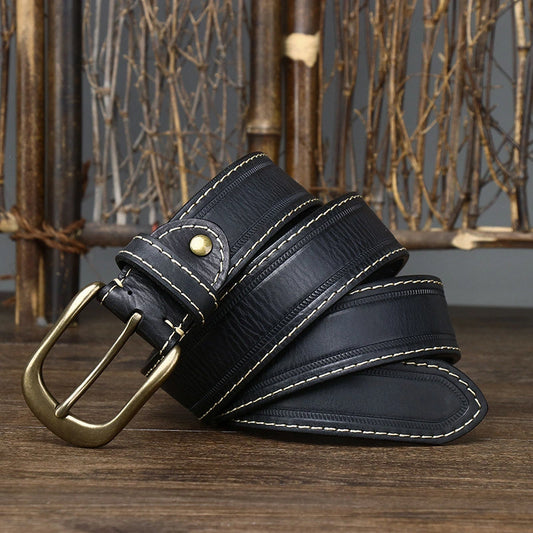 Handcrafted Nubuck Leather Belt with Pin Buckle – 3.8CM Wide